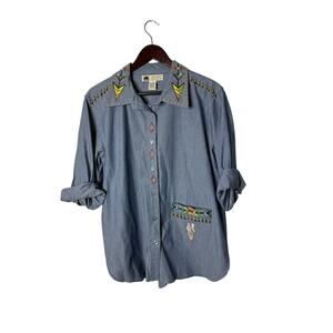 Storybook knits denim chambray button shirt size L southwest design wester